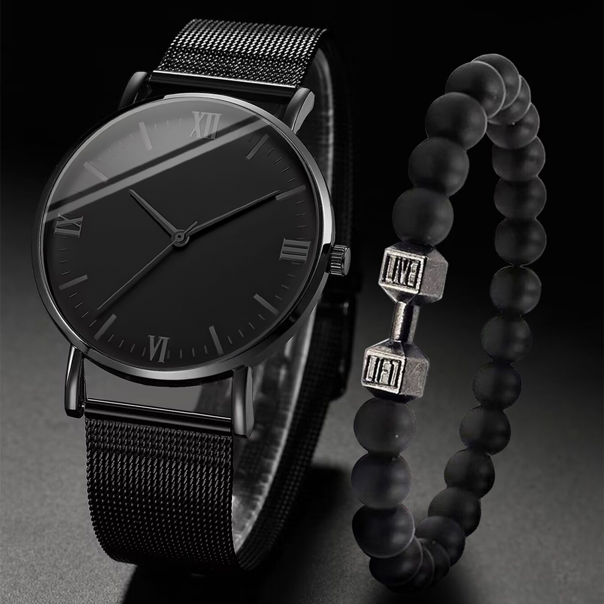 Stainless Mesh Band - 2 peças relógio masculino moda Roma