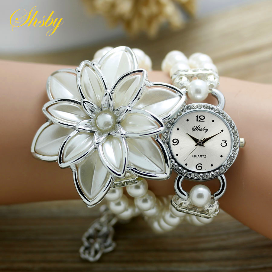 Solo Loop Strap - Shsby-Rhinestone Relógios para Mulheres, Ladies Pearl
