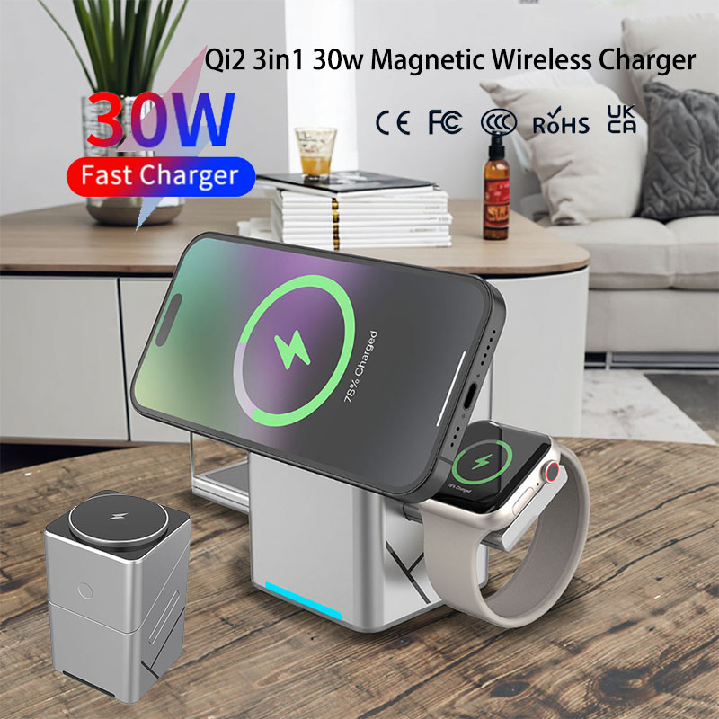 Wireless Charger Watch - Carregador Sem Fio Magnético Rotativo Multifuncional