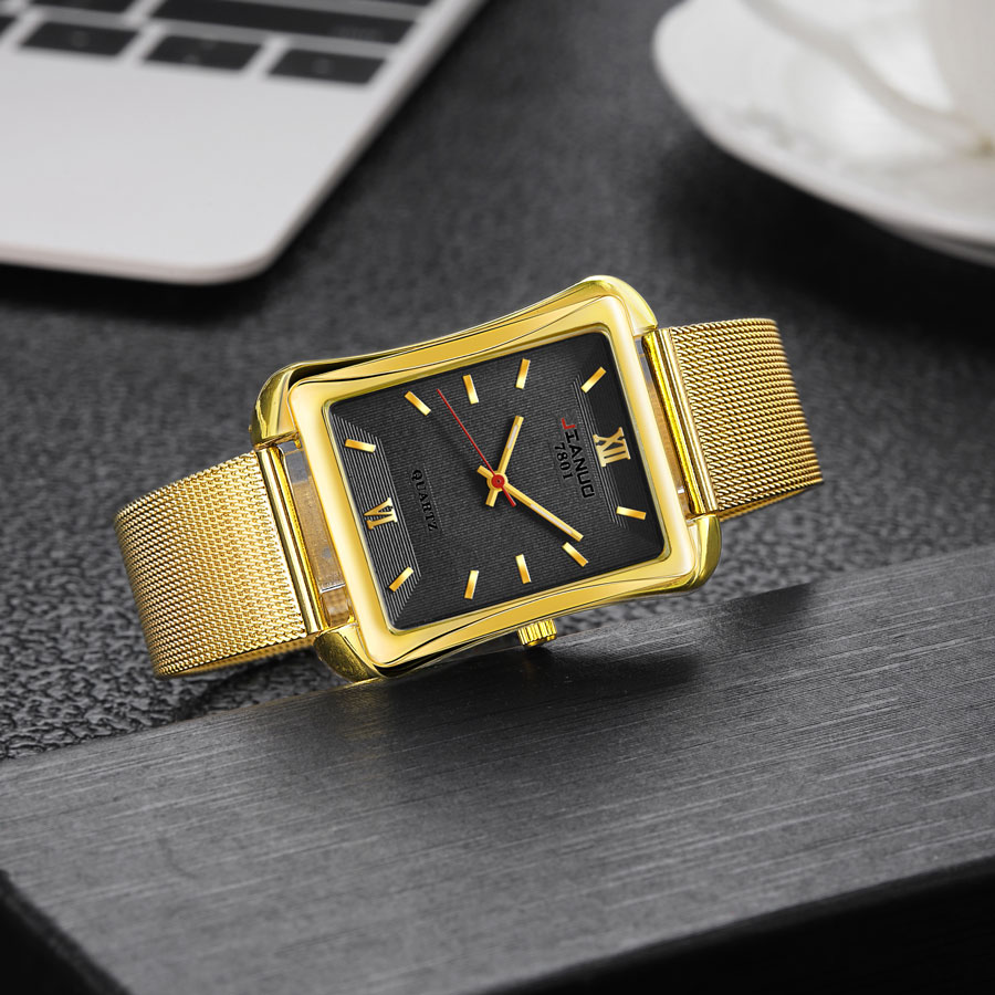 Stainless Mesh Band - Relógio de quartzo quadrado masculino, malha
