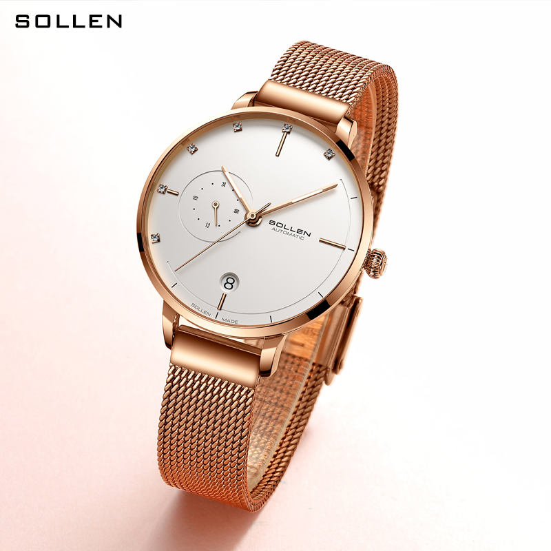 Sollen-relógios mecânicos auto - Stainless Mesh Band avaliação e preço