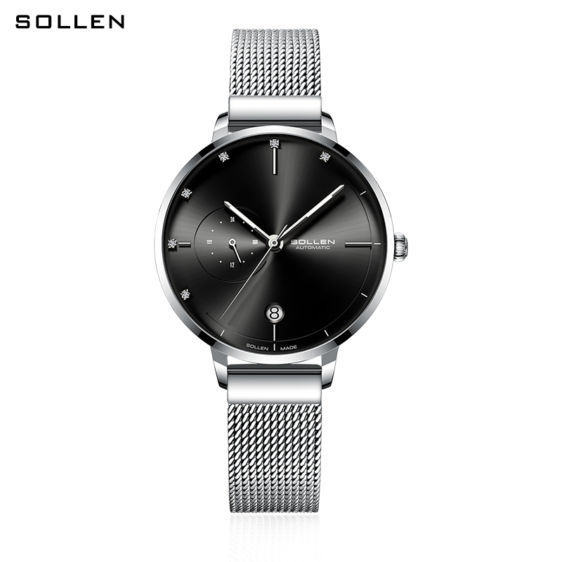 Sollen-relógios mecânicos auto - Stainless Mesh Band avaliação e preço